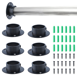 Black Stainless Steel Wall Mounted Closet Rod Holders with Adjustable Screws, Black, 61.5x20mm