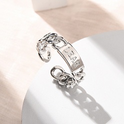 Платина Латунные манжеты открытые кольца для женщин, форма цепи, без кадмия и без свинца, долговечный, стойки покрытие, платина, 5.5 мм, размер США 7 1/4 (17.5 мм)