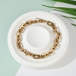 Золотой Прямоугольник с ионным покрытием (ip) 201 браслеты-цепочки из нержавеющей стали, с карабин-лобстерами , золотые, 8-1/2 дюйм (215 мм)