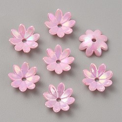 Pink Покрытие переливающихся непрозрачных акриловых колпачков бус, мульти-лепесток цветка, розовые, 10x3 мм, отверстие : 1.5 мм