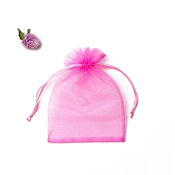 Ярко-Розовый Прямоугольные сумки для хранения подарков из органзы на шнурке, ярко-розовый, 9x7 см