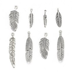Античное Серебро Старинное серебро смешанной перо тибетском стиле сплава подвески, 29~86x5~41x1~2 мм, отверстие : 2~3 мм