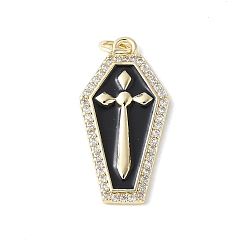 Cross Латунные микро проложить кубического циркония подвески, с эмалью, гробовые амулеты, стойки покрытие, долговечный, без кадмия и без свинца, с целью перехода в кольце, крестик, 26x13.5x2.5 мм, отверстие : 3.5 мм