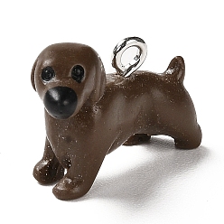 Коричневый Непрозрачные подвески смолы, Брелоки для собак с железными петлями с платиновым покрытием, кофе, 15x24.5x7 мм, отверстие : 2 мм