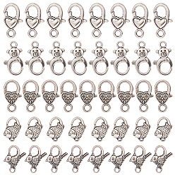 Antique Silver Tibetan Style Alloy Lobster Claw Clasps, Mixed Shapes, Antique Silver, 74x72x17mm, 40pcs/box