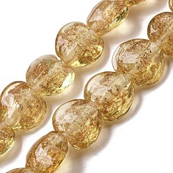 Gold Handmade Gold Sand Lampwork Beads Strands, Heart, Gold, 10.5~11x11.5~12x6.5~7.5mm, Hole: 1.2mm, about 45pcs/strand, 18.90 inch(48cm)