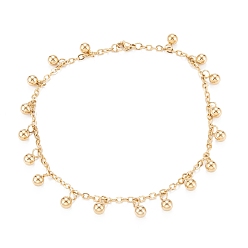Golden PVD Vacuum Plating 304 Stainless Steel Charm Anklets, Round, Golden, 9-5/8 inch(24.5cm)
