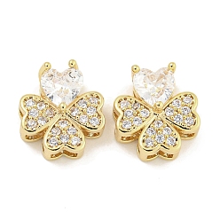 Настоящее золото 18K Латунь с прозрачными подвесками из циркония, без кадмия, без никеля и без свинца, сердце, реальный 18 k позолоченный, 11x10x5 мм, отверстие : 3x1.5 мм