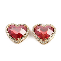 Сердце Латунные микро проложить кубического циркония многожильных ссылки, с красным стеклом, стойки покрытие, без кадмия и без свинца, долговечный, реальный 18 k позолоченный, сердце, 13.5x15.5x8 мм, отверстия : 7x2.5 mm и 3.5x2 мм