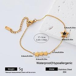 Star 304 Stainless Steel Link Anklets for Women, Golden, Black, Star, 6-3/4 inch(170mm)