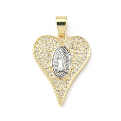 Human Латунные микропаве прозрачные подвески с фианитом, сердце с подвесками Девы Марии, человек, 26x20.5x3.5 мм, отверстие : 6.5x4.5 мм