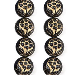 Черный Чешские прессованные стеклянные бусины, плоские круглые с цветком, чёрные, 17.5x18x14.5 мм, отверстие : 1.2 мм, около 20 шт / упаковка