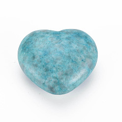 Medium Turquoise Natural Map Stone/Picasso Stone/Picasso Jasper Stone, Dyed, Heart Love Stone, Pocket Palm Stone for Reiki Balancing, Medium Turquoise, 35x40.5x19mm