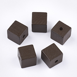Kokosnuss braun Bemalte natürliche Holzperlen, Viereck, Kokosnuss braun, 14~15x14~15x14.5~15 mm, Bohrung: 3.5 mm