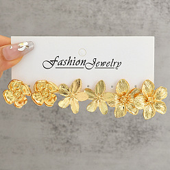 Golden Ohrstecker-Set aus einer Legierung mit Blumenmotiv für Damen, golden, 32 mm, ca. 3 Paare / Satz