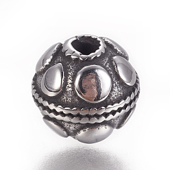 Античное Серебро 304 из нержавеющей стали бусы, круглые, античное серебро, 9 мм, отверстие : 2 мм