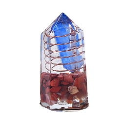 Красный Камень Генераторы энергии шестиугольной призмы из башенной смолы, Рейки натуральные красные яшмовые чипсы внутри для украшения домашнего офиса, 50~55x20~25 мм