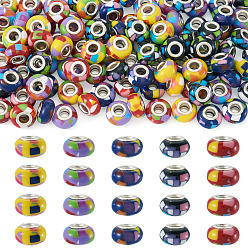 (52) Непрозрачная лаванда 100шт. 5 цветов, смоляные европейские бусины в богемном стиле, бусины с большим отверстием, рондель, с медными жилами платинового цвета, разноцветные, 14x9.5 мм, отверстие : 4.8 мм, 20 шт / цвет
