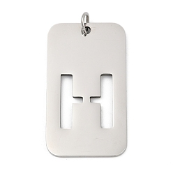 Letter H 304 подвески из нержавеющей стали, с целью перехода в кольце, прямоугольник с полой буквой-подвеской, анти-тускнение, лазерная резка, Письмо ч, 49.5x28x1.5 мм, отверстие : 6.5 мм