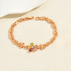 Разноцветный Женские браслеты из латуни с кубическими циркониями, цветок, золотые, красочный, внутренний диаметр: 7-1/4 дюйм (18.5 см)