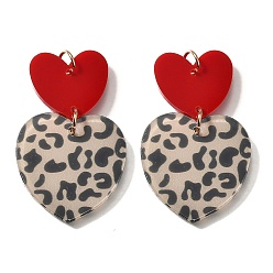 Светло-коричневый Печатные акриловые подвески, сердце с леопардовым рисунком, со светло-золотистой петлей, загар, 49x29.5x2.5 мм, отверстие : 5.5 мм