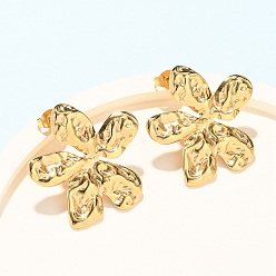 Золотой День святого Валентина 304 серьги-гвоздики из нержавеющей стали, фактурный цветок, обработанный молотком, золотые, 29x28 мм