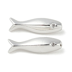 Посеребрённый Латунные микро проложить кубического циркония бусы, без кадмия, без никеля и без свинца, рыба, 925 серебро покрытием, 15.5x4.5x4 мм, отверстие : 0.8 мм