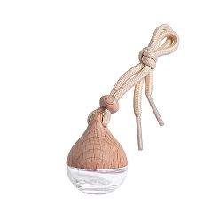 BurlyWood Teardrop Glass Perfume Bottle Hanging Ornament, with Wood, for Car Rear View Mirror Decoration, BurlyWood, 45x35mm, Capacity: 6ml(0.20fl. oz)