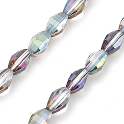 Светлый Стально-синий Гальванизируйте прозрачное стекло бисер нитей, овальные, с половиным покрытием цвета радуги, граненые, светло-стальной синий, 9.5x5.5 мм, отверстие : 1.2 мм, около 43 шт / нитка, 15.94'' (40.5 см)