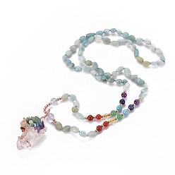 Flower Amazonite Ожерелья с подвесками из натуральных цветов и амазонитовых бусин, с природными смешанных каменных бус, природные кристаллы кварца и латунь, дерево, 18.11 дюйм (46 см)