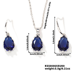 Синий Комплекты из латунных стеклянных подвесных серег и ожерелий с подвесками для женщин, синие, ожерелья: 15.75 дюйм (40 см)