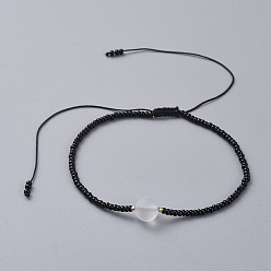 Черный Нейлоновые нити плетеные браслеты из бисера, со стеклянными бусинами и стеклярусом, бусина из синтетического лунного камня, чёрные, 2-1/4 дюйм ~ 4-3/8 дюйм (5.8~11 см)