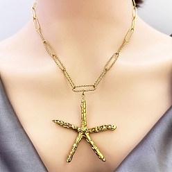 Настоящее золото 18K 304 Женские подвески в форме морской звезды из нержавеющей стали, ионное покрытие (ip), реальный 18 k позолоченный, 16.93 дюйм (43 см)