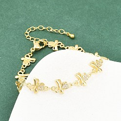 Цветок Латунные браслеты-цепочки с микропаве из прозрачных кубических цирконий для женщин, стойки покрытие, долговечный, без свинца и без кадмия, реальный 18 k позолоченный, цветок, 7-3/8 дюйм (18.8 см)
