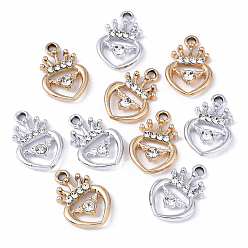 Платиновый & Золотой 10шт 2 цветной сплав подвески со стразами, платиновые подвески в виде короны и сердца, платиной и золотом, 20x13x3~4 мм, отверстие : 1.8~2 мм, 5 шт / цвет
