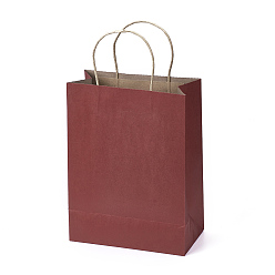 Roja Bolsas de papel de color puro, bolsas de regalo, bolsas de compra, con asas, Rectángulo, rojo, 28x21x11 cm