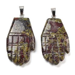 Кровь драконов Резные подвески из натуральной крови дракона, ручные брелоки с застежками-кнопками из платинового металла, 44x23x5 мм, отверстие : 7x4 мм