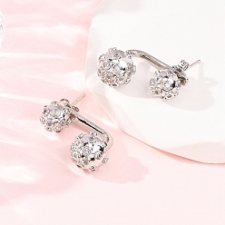 Pink Латунные микро проложить серьги стержня кубического циркония, круглые, без кадмия и без свинца, стойки покрытие, долговечный, розовые, 21x10 мм