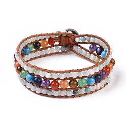 Амазонит Браслеты из натурального амазонита с бисером, со смешанным камня, кожаный шнур и застежки из сплава, дерево, 8-5/8 дюйм (22 см), 20 мм