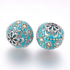 Dark Turquoise Handmade Indonesia Beads, with Metal Findings, Round, Antique Silver, Dark Turquoise, 19.5x19mm, Hole: 1mm