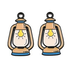 Khaki Alloy Enamel Pendants, Lantern Charms, Black, Khaki, 29x17x1mm, Hole: 2mm