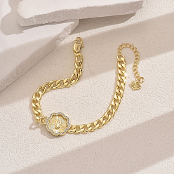 Цветок Браслеты с латунными звеньями из микропаве из прозрачных кубических цирконий на тему «девственная свадьба», кубинская цепочка ювелирные изделия для женщин, цветок, внутренний диаметр: 7-5/8 дюйм (19.5 см)