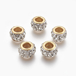 Белый Европейские бусины, полимерная глина, ручная работа, бусины с большим отверстием, с латунным стержнем, плоско-круглые, золотые, белые, 11.5x7 мм, отверстие : 5 мм