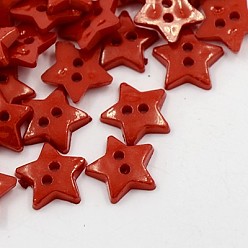 Темно-Красный Акриловые кнопки, 2-луночное, окрашенные, звезда, темно-красный, 12x2 мм, отверстие : 1 мм