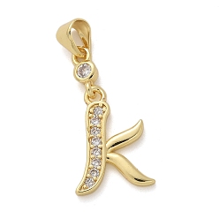 Letter K Латунные микро проложить кубического циркония подвески, долговечный, без свинца и без кадмия, стойки покрытие, письмо амулеты, Письмо K, 17x11.5x2 мм, отверстие : 4.5x3.5 мм