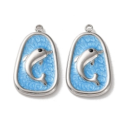 Нержавеющая Сталь Цвет 304 подвески из нержавеющей стали, с эмалью, прелести дельфинов, цвет нержавеющей стали, 27x16x3 мм, отверстие : 1.8 мм