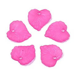 Hot Pink Transparent Acrylic Pendants, Frosted, Heart, Hot Pink, 16x15x3mm, Hole: 1.8mm, about 1400pcs/500g
