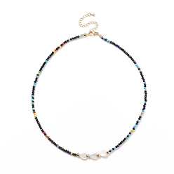 Colorful Shell Heart & Glass Beaded Necklace for Women, Colorful, 17.17 inch(43.6cm)