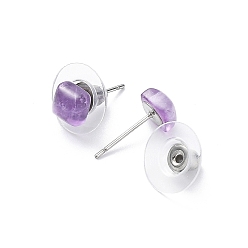 Amethyst Natural Amethyst Stud Earrings for Women, with 304 Stainless Steel Ear Studs, Square, 6x6mm, Pin: 0.8mm