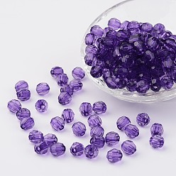 Purple Transparent Acrylic Beads, Faceted, Round, Purple, 8mm, Hole: 1.5mm, about 1800pcs/500g